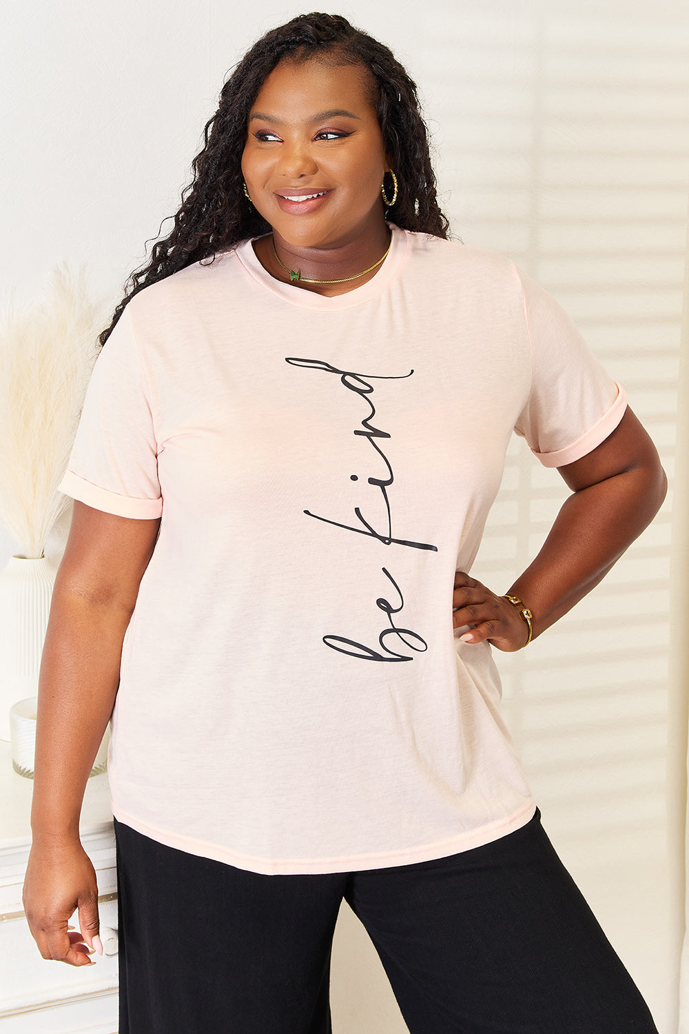 Simply Love BE KIND Graphic Round Neck T-Shirt - T-Shirts - FITGGINS