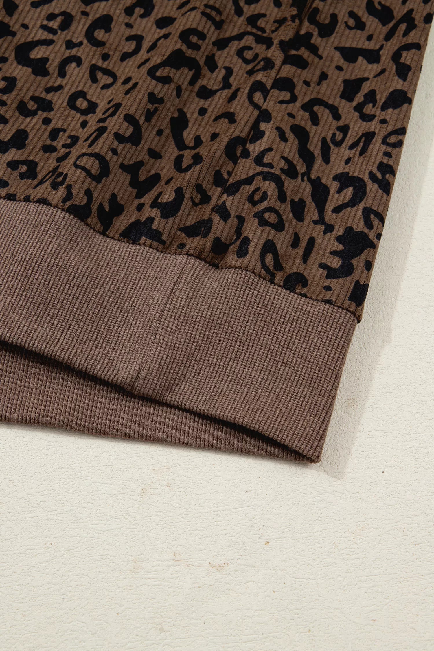 Leopard Print Quarter Zip Corduroy Sweatshirt Fitggins