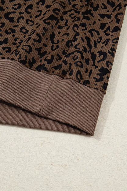 Leopard Print Quarter Zip Corduroy Sweatshirt Fitggins