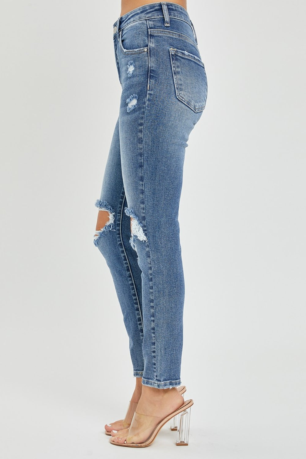 Risen Full Size High Rise Knee Distressed Skinny Jeans - Jeans - FITGGINS