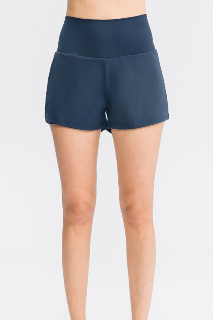 Wide Waistband Sports Shorts with Pockets - Short Leggings - FITGGINS