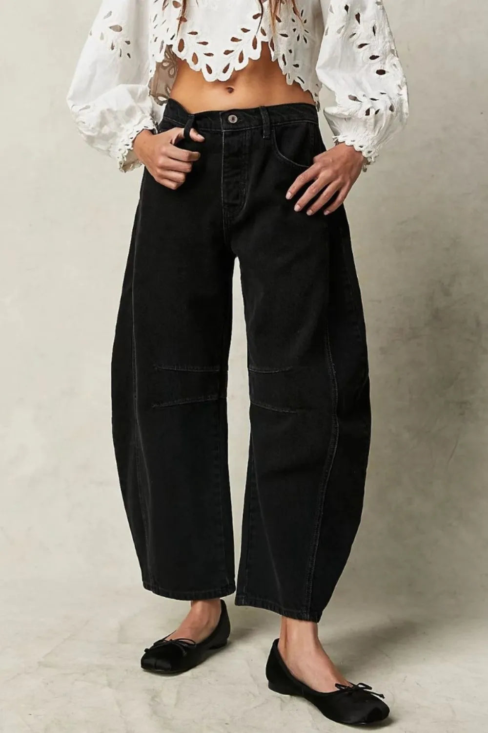 Wide Leg Jeans with Pockets Black Fitggins