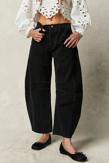 Wide Leg Jeans with Pockets Black Fitggins