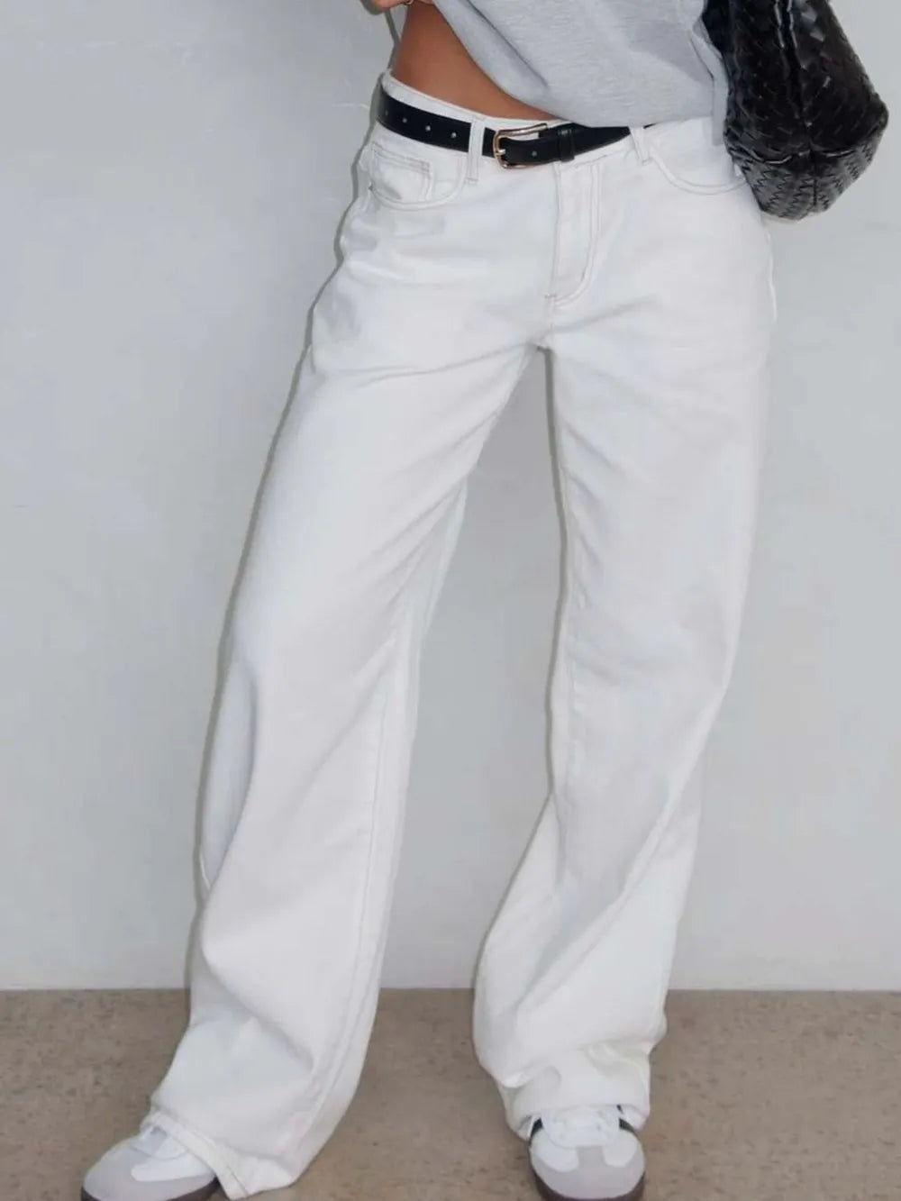 Wide Leg Jeans with Pockets White Fitggins