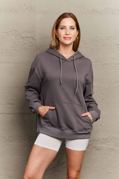 Full Size Long Sleeve Dropped Shoulder Hoodie - Sweatshirts & Hoodies - FITGGINS