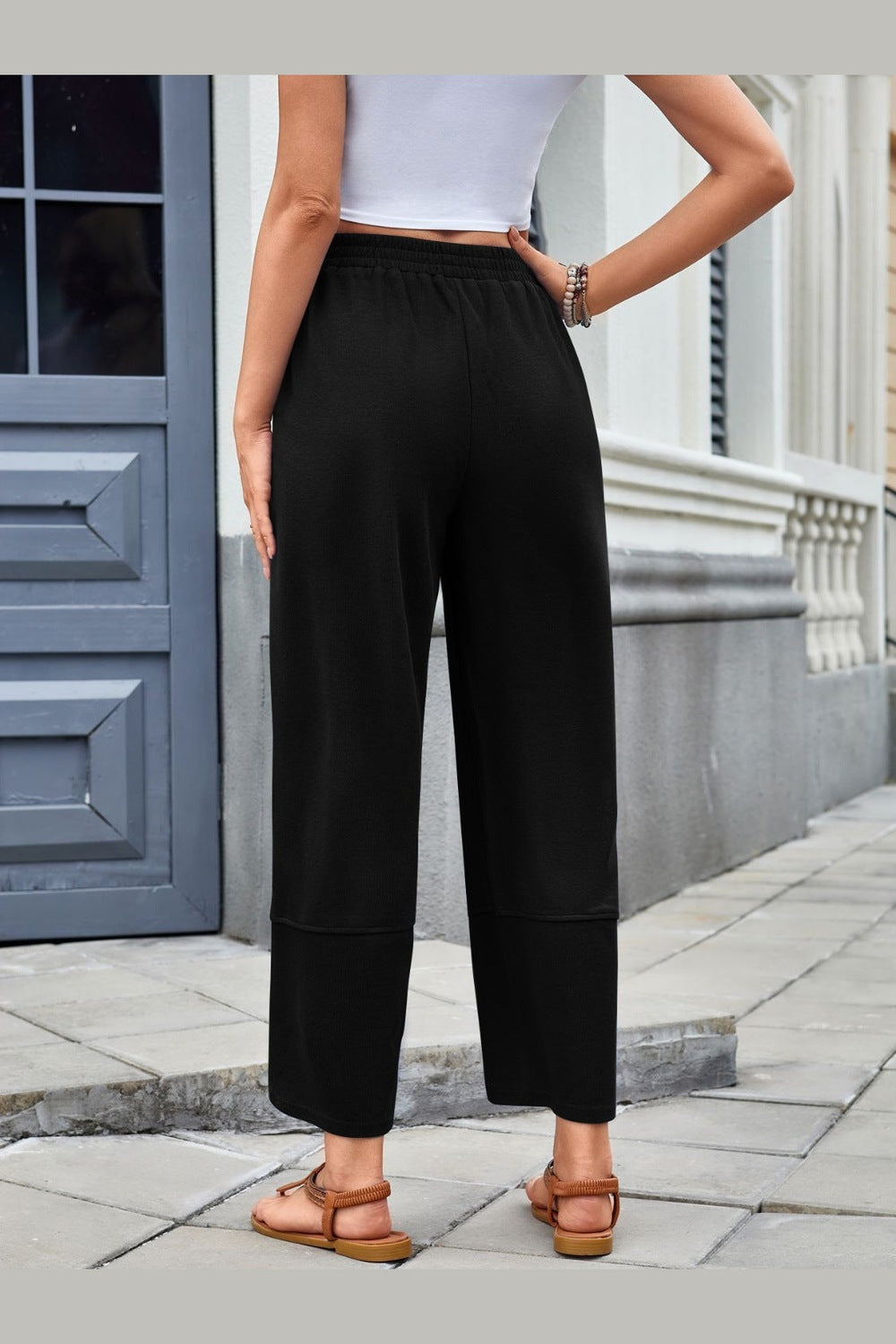 Lovelet Elastic Waist Wide Leg Pants - Pants - FITGGINS