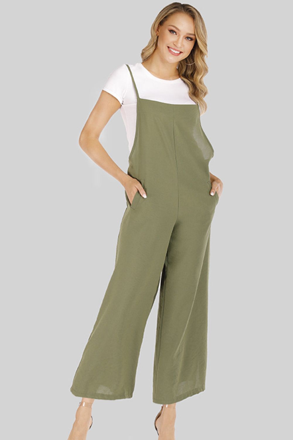 Full Size Cropped Wide Leg Overalls with Pockets - Pants - FITGGINS