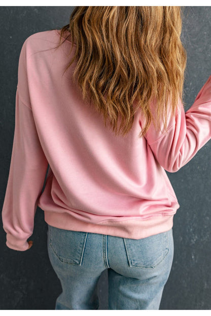 Valentine’s Day XOXO Round Neck Drop Shoulder Sweatshirt - Sweatshirts & Hoodies - FITGGINS