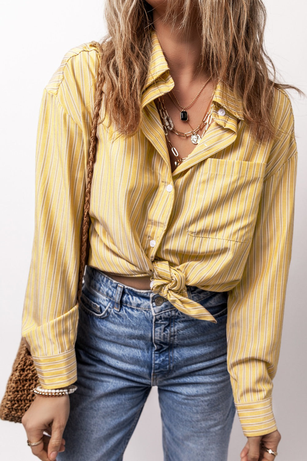 Striped Button Up Long Sleeve Shirt - Shirts - FITGGINS