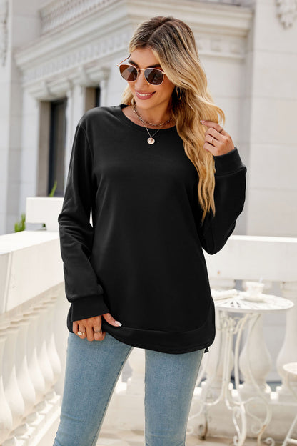 Round Neck Slit Tunic Top - T-Shirts - FITGGINS