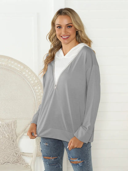 Shiny Contrast Zip Detail Hoodie Fitggins