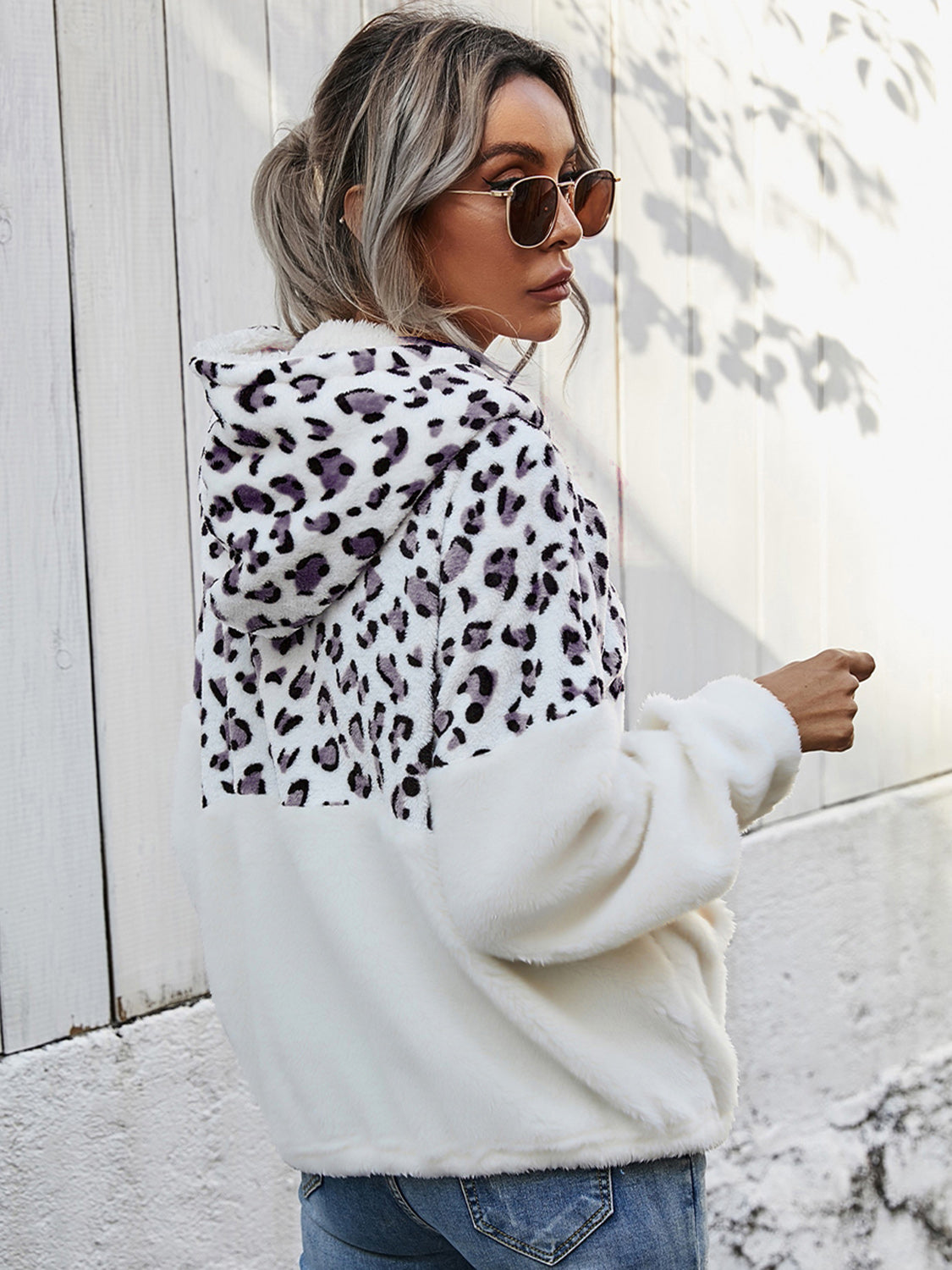Shiny Leopard Half-Zip Dropped Shoulder Hoodie Fitggins