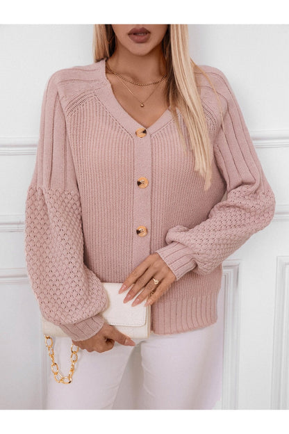 V-Neck Button Up Raglan Sleeve Cardigan - Cardigans - FITGGINS