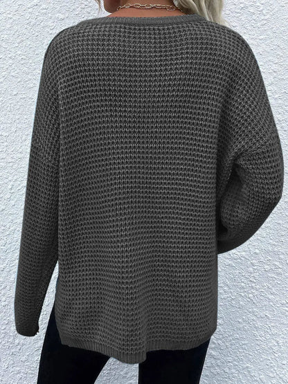 Notched Long Sleeve Sweater Fitggins