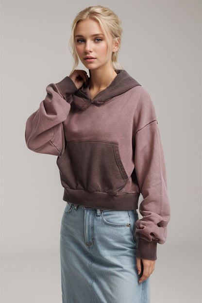 Basic Bae Kangaroo Pocket Long Sleeve Cropped Hoodie - Sweatshirts & Hoodies - FITGGINS