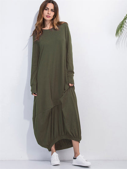 Full Size Round Neck Long Sleeve Sweatshirt Dress Matcha Green Fitggins