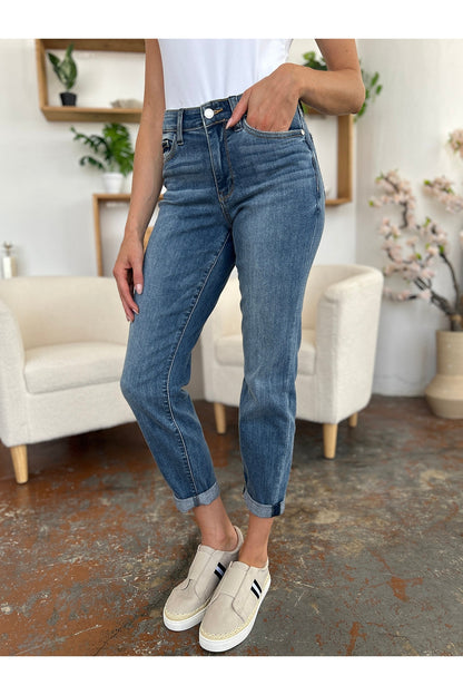 Judy Blue Full Size Cuffed Hem Slim Jeans - Jeans - FITGGINS