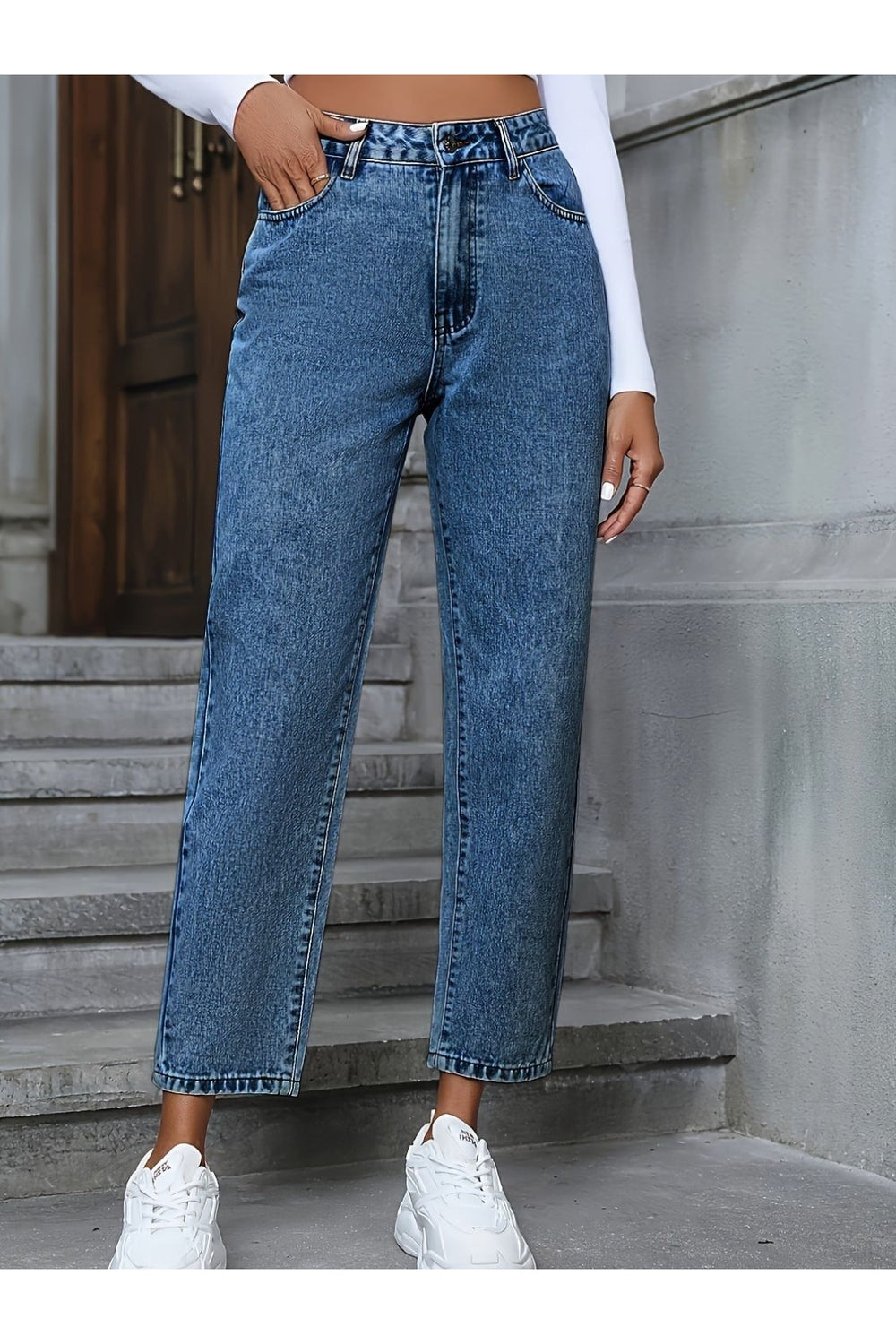 Pocketed Straight Leg Jeans - Jeans - FITGGINS