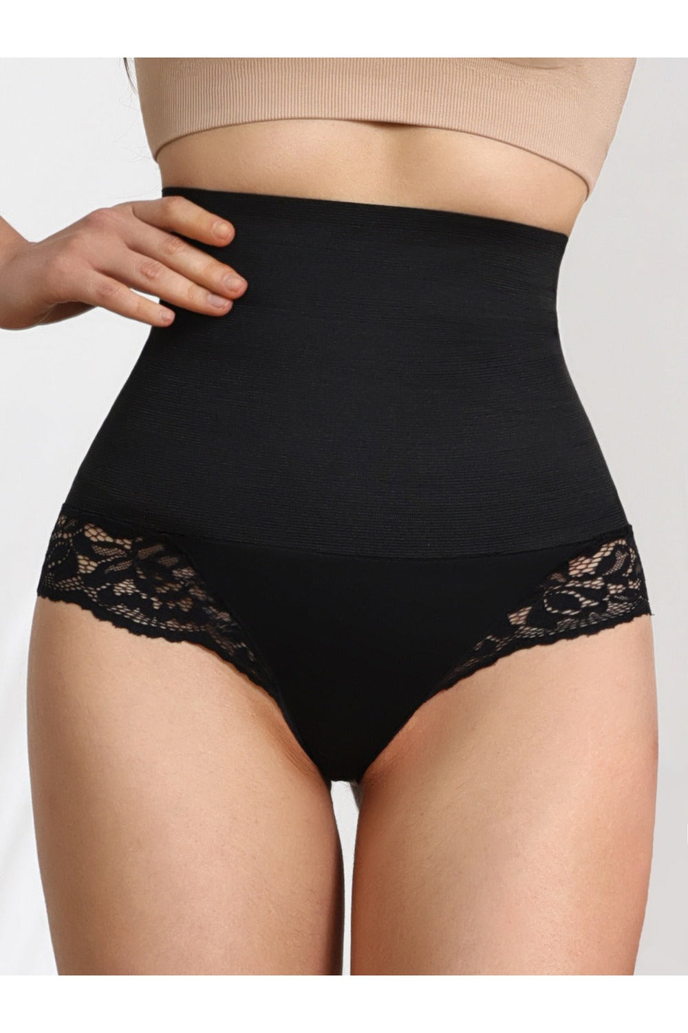 Lace Detail High Waist Shaping Panty - Shapewear - FITGGINS