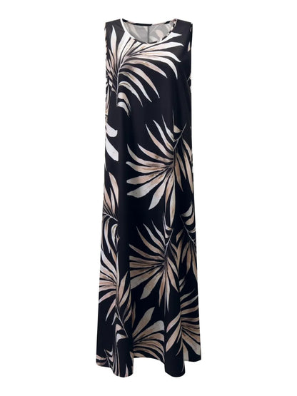 Printed Round Neck Mini Tank Dress Fitggins