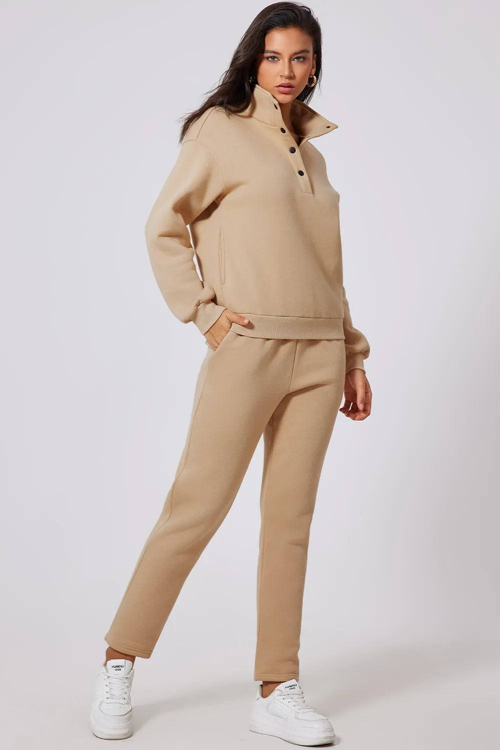 Half Snap Turtleneck Top and Pants Active Set Fitggins