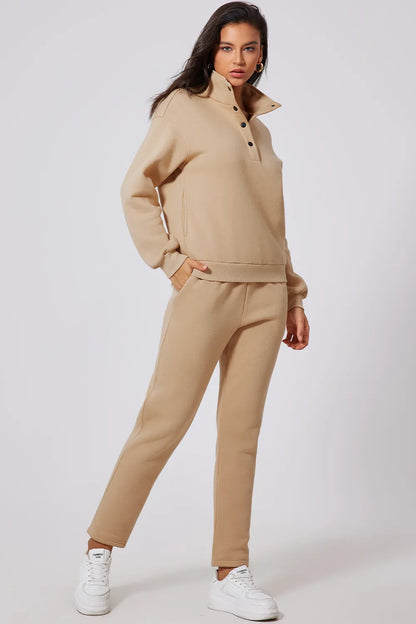 Half Snap Turtleneck Top and Pants Active Set Fitggins