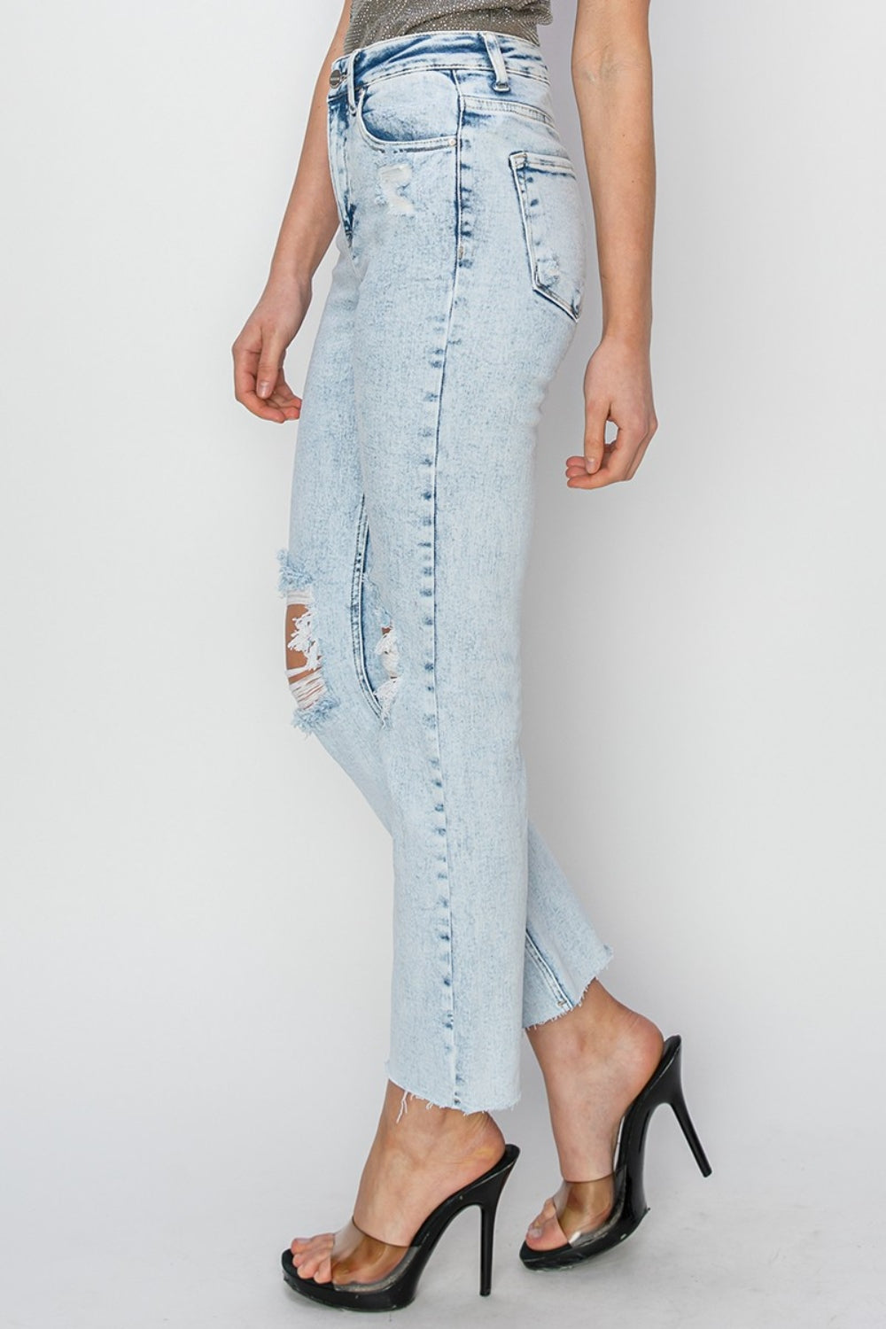 RISEN High Rise Distressed Ankle Jeans - Jeans - FITGGINS