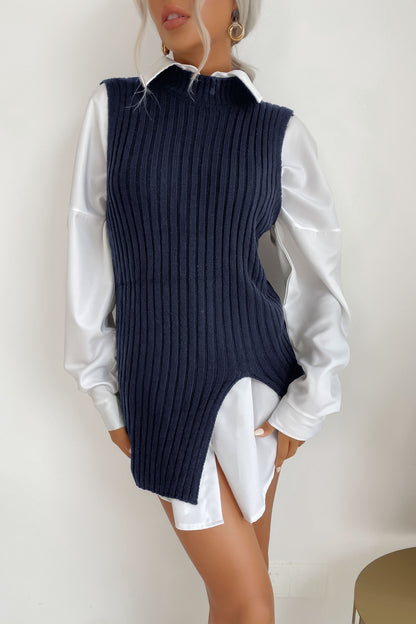 Slit Hem Sweater Vest Dress - Sweater Dresses - FITGGINS