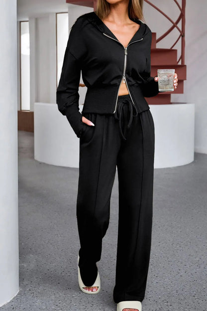 Zip-Up Hoodie and Pants Active Set Black Fitggins