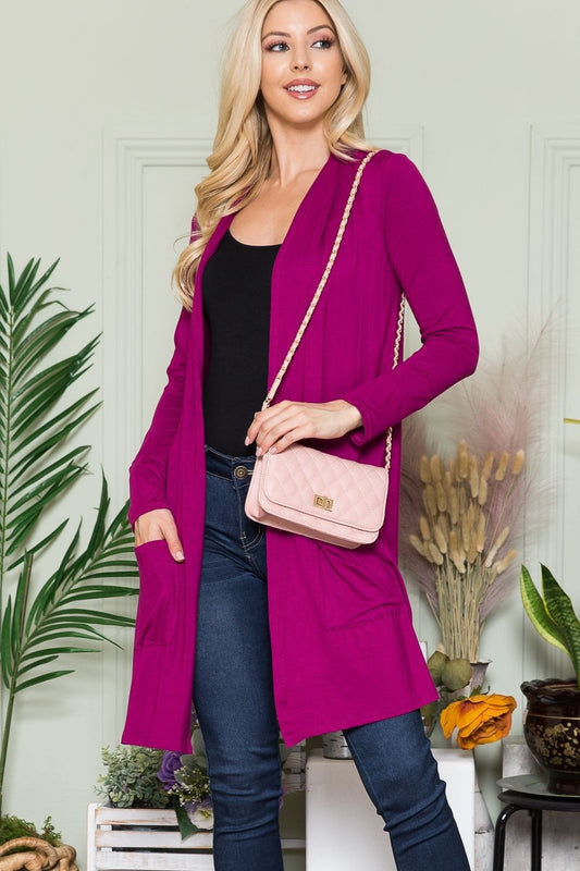 Celeste Full Size Open Front Cardigan with Pockets - Cardigans - FITGGINS