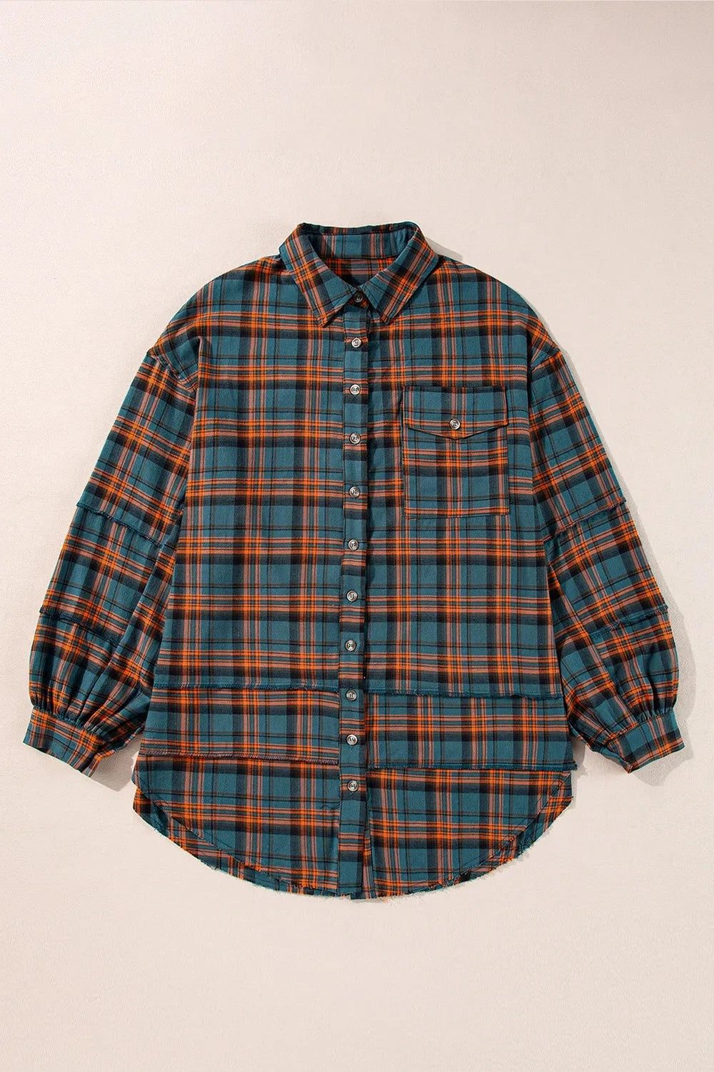 Plaid Collared Neck Long Sleeve Shirt - Shirts - FITGGINS