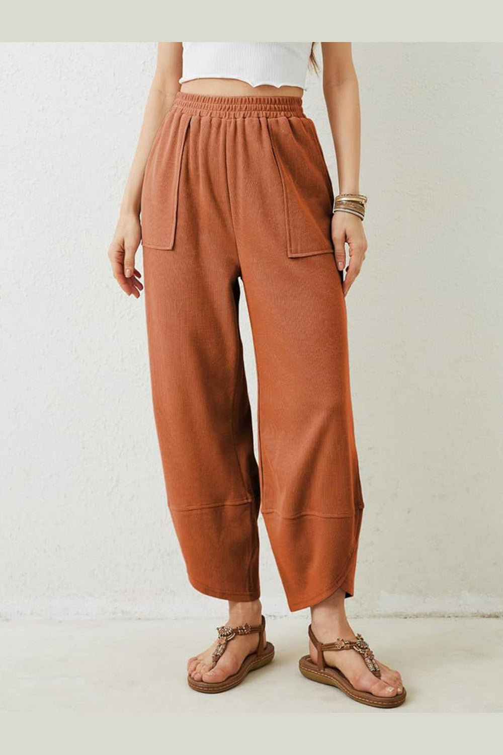 Lovelet Elastic Waist Wide Leg Pants - Pants - FITGGINS