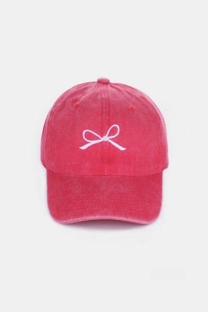 Zenana Bow Embroidered Washed Cotton Caps - Hats - FITGGINS