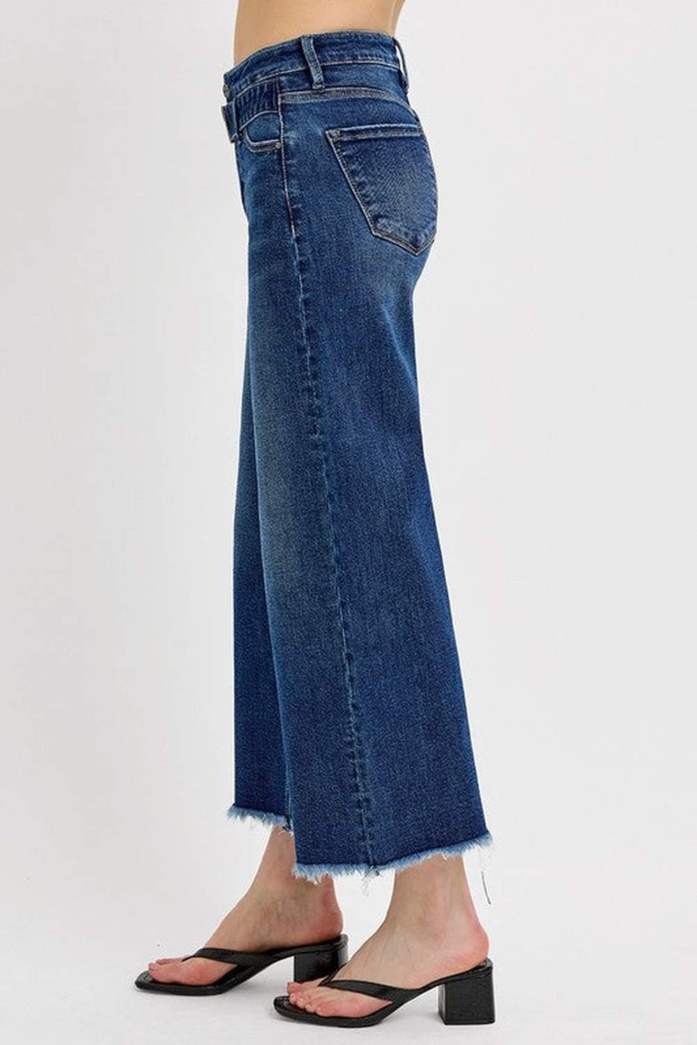 RISEN Raw Hem Wide Leg Attached Buckle Jeans - Jeans - FITGGINS