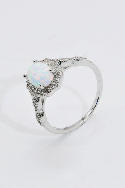 925 Sterling Silver Platinum-Plated Opal Ring - Rings - FITGGINS