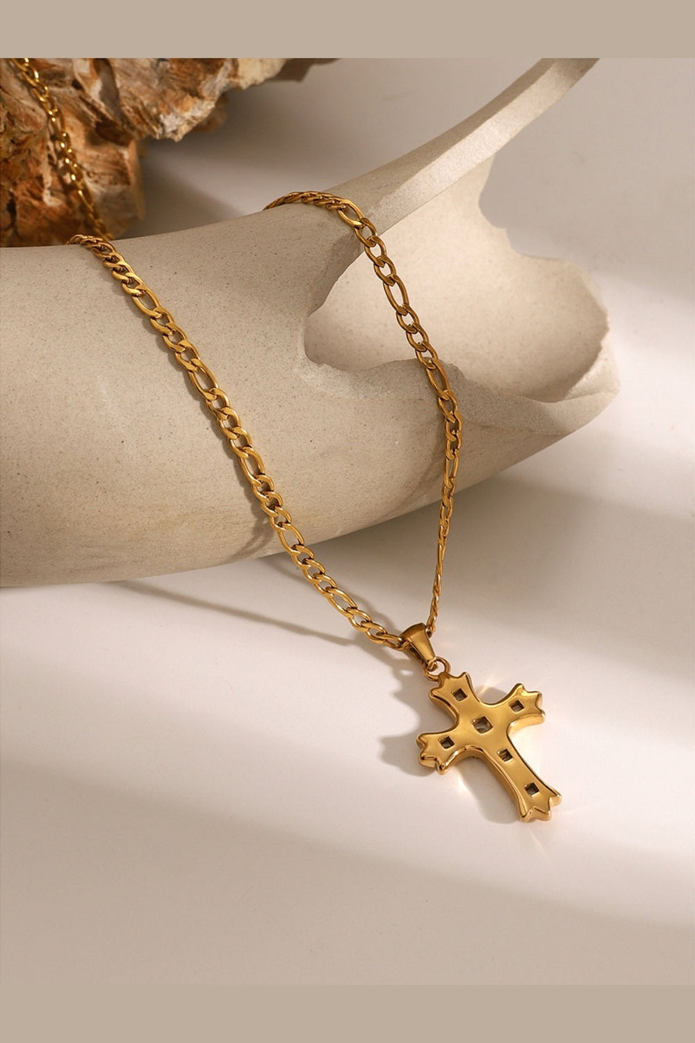 Stainless Steel Zircon Cross Pendant Necklace - Necklaces - FITGGINS