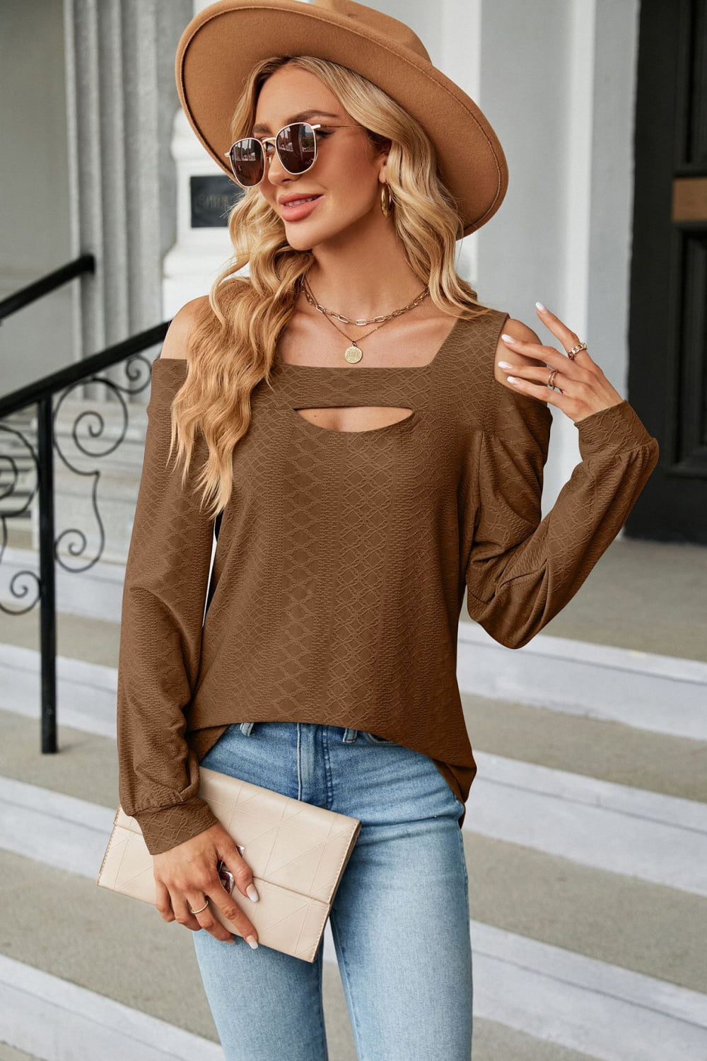 Cold Shoulder Square Neck Cutout Blouse Fitggins