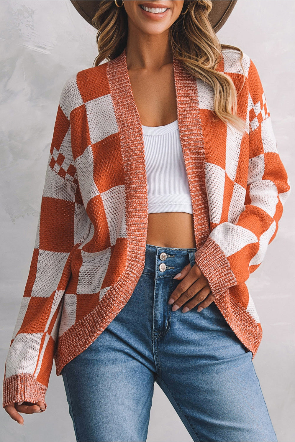 Plaid Open Front Dropped Shoulder Cardigan - Cardigans - FITGGINS