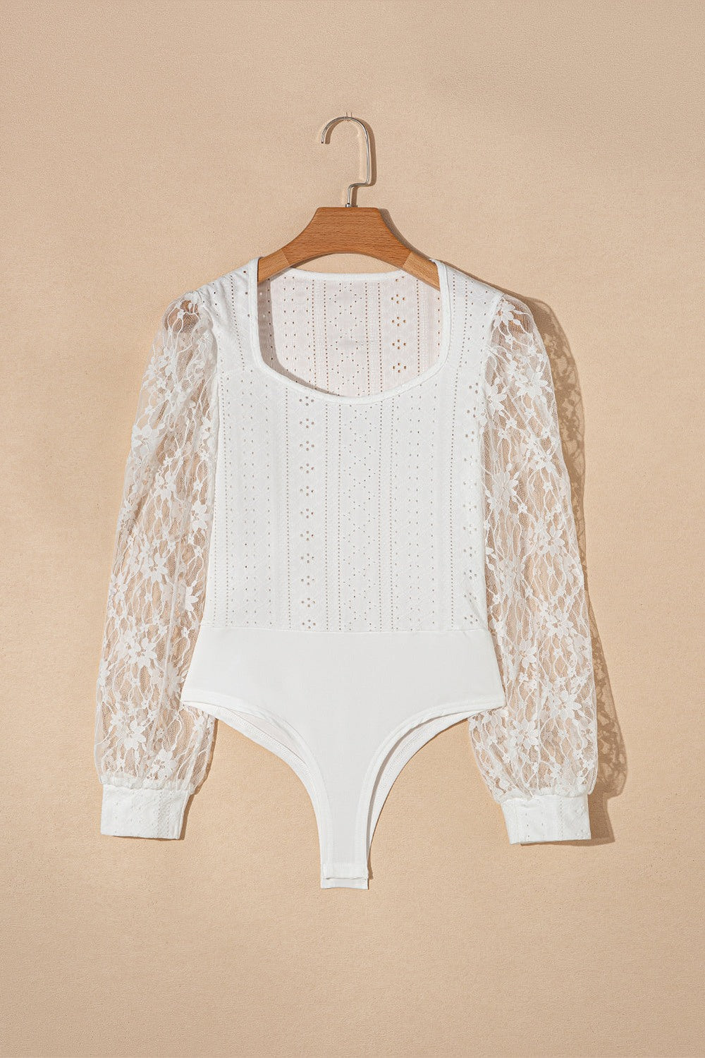 Eyelet Lace Long Sleeve Bodysuit - Bodysuit - FITGGINS