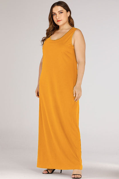 Plus Size Scoop Neck Maxi Tank Dress Gold Fitggins
