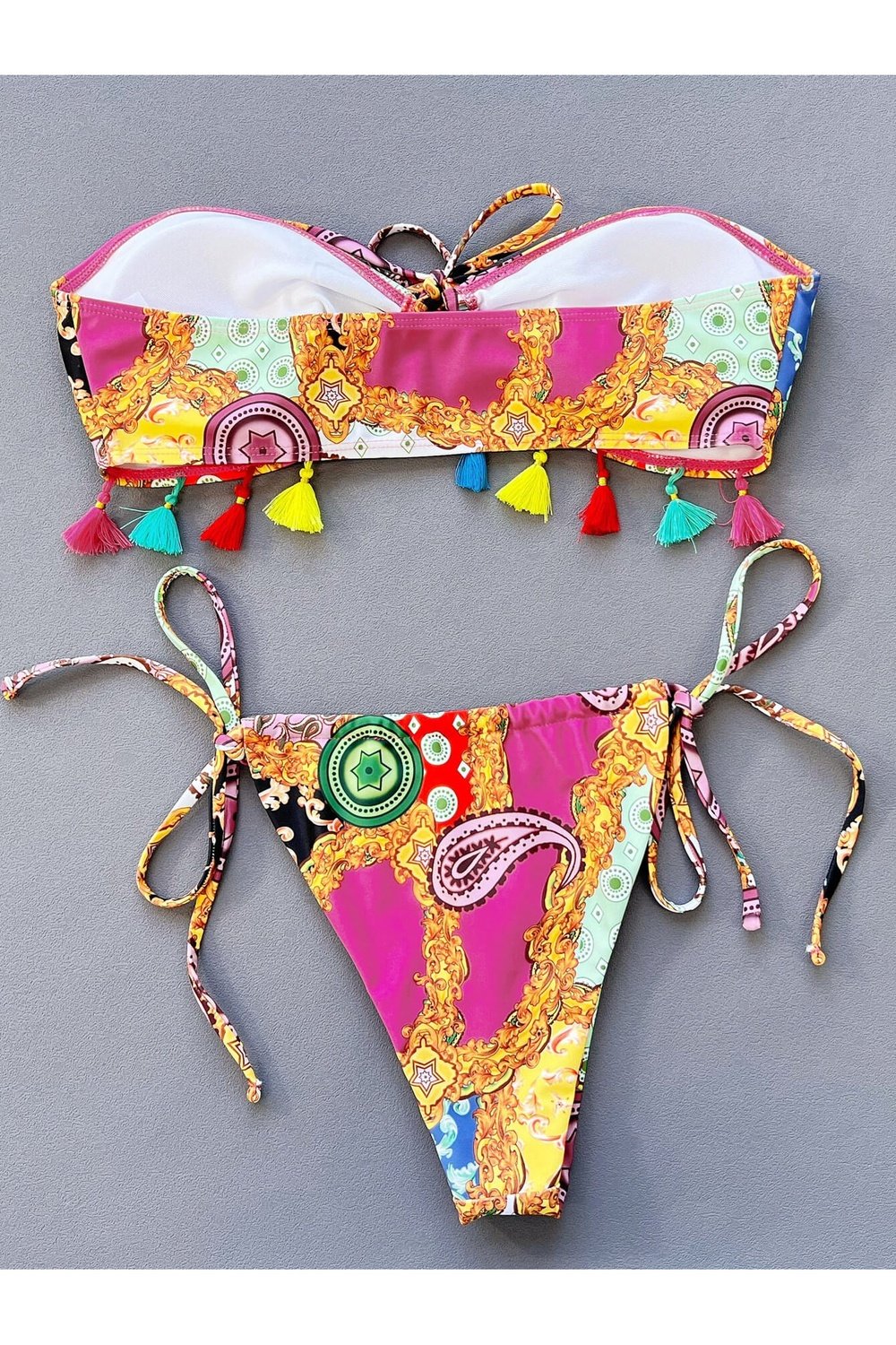 Printed Tied Strapless Bikini Set - Bikinis & Tankinis - FITGGINS