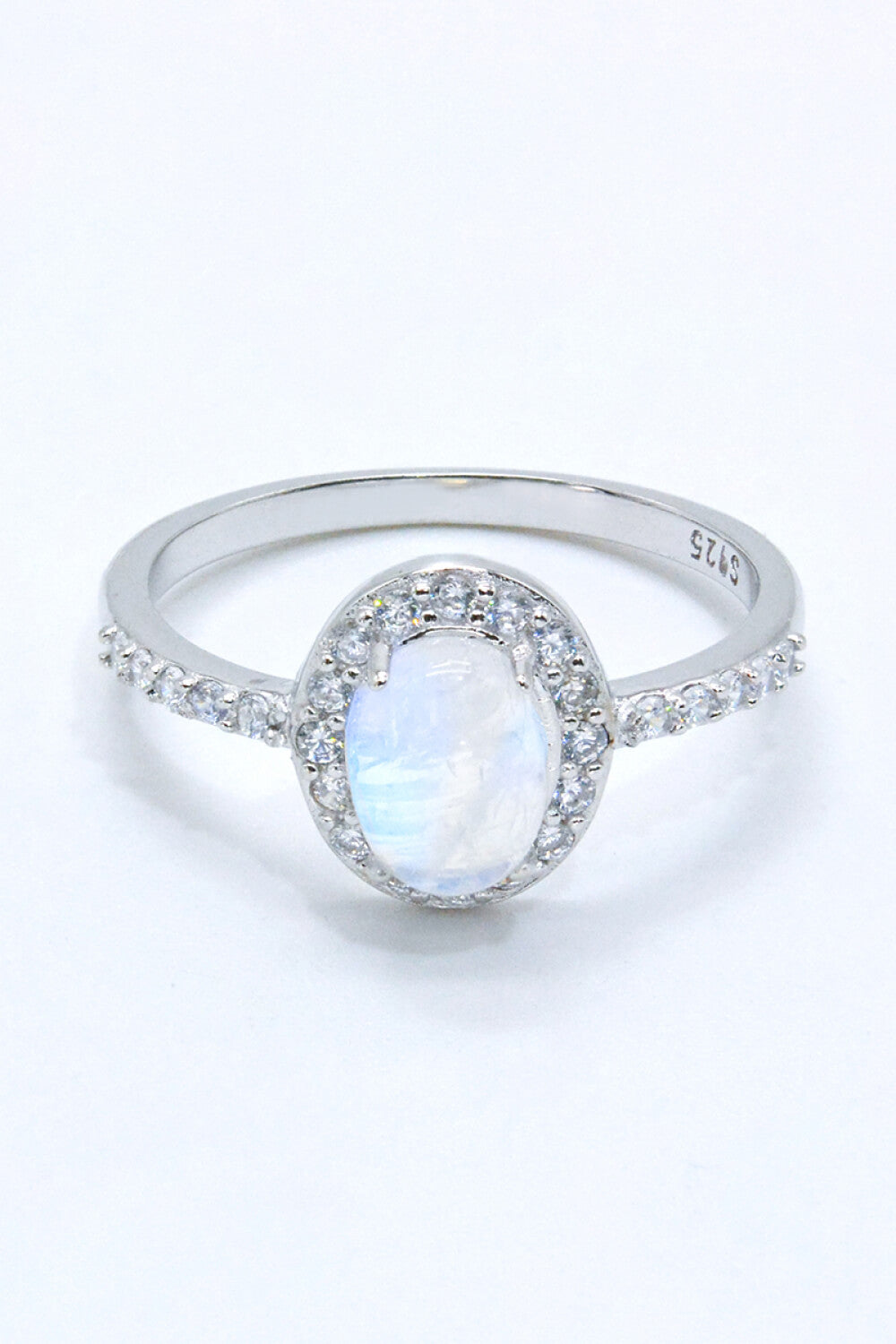 925 Sterling Silver Natural Moonstone Halo Ring - Rings - FITGGINS