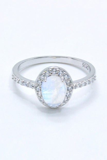 925 Sterling Silver Natural Moonstone Halo Ring - Rings - FITGGINS