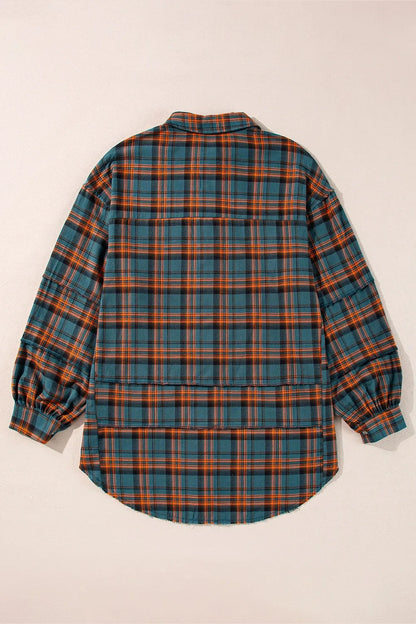 Plaid Collared Neck Long Sleeve Shirt - Shirts - FITGGINS