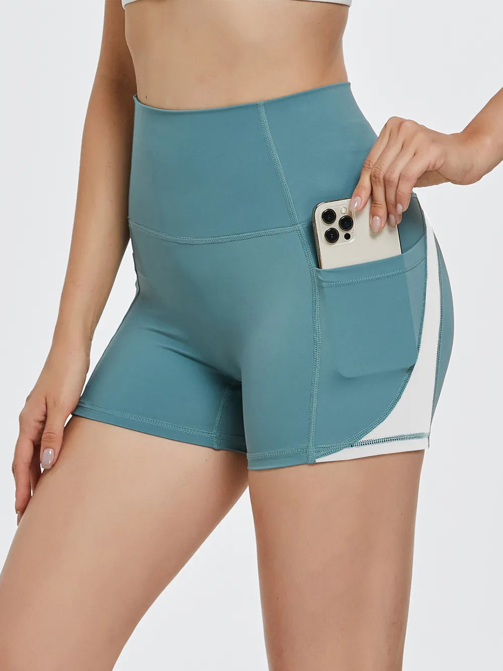 High Waist Active Shorts Turquoise Fitggins