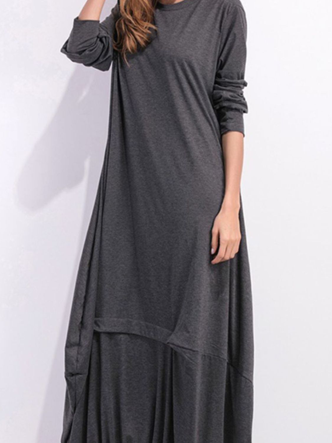 Full Size Round Neck Long Sleeve Sweatshirt Dress Fitggins