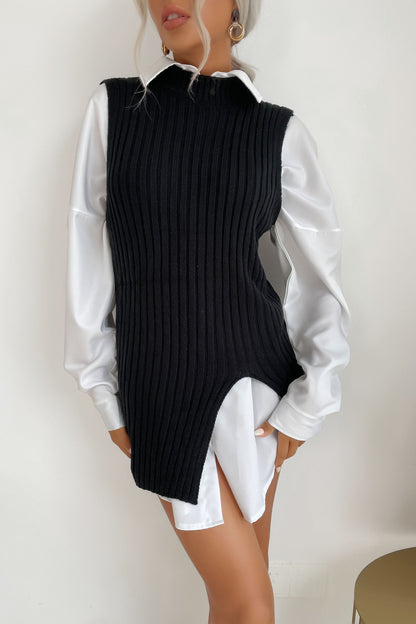 Slit Hem Sweater Vest Dress - Sweater Dresses - FITGGINS