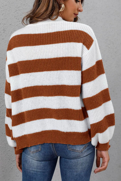 Striped Button Up Long Sleeve Sweater Fitggins