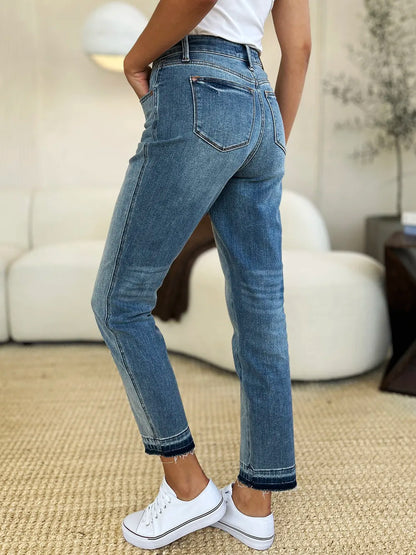 Judy Blue Full Size Mid Rise Rigid Magic Release Hem Jeans Fitggins