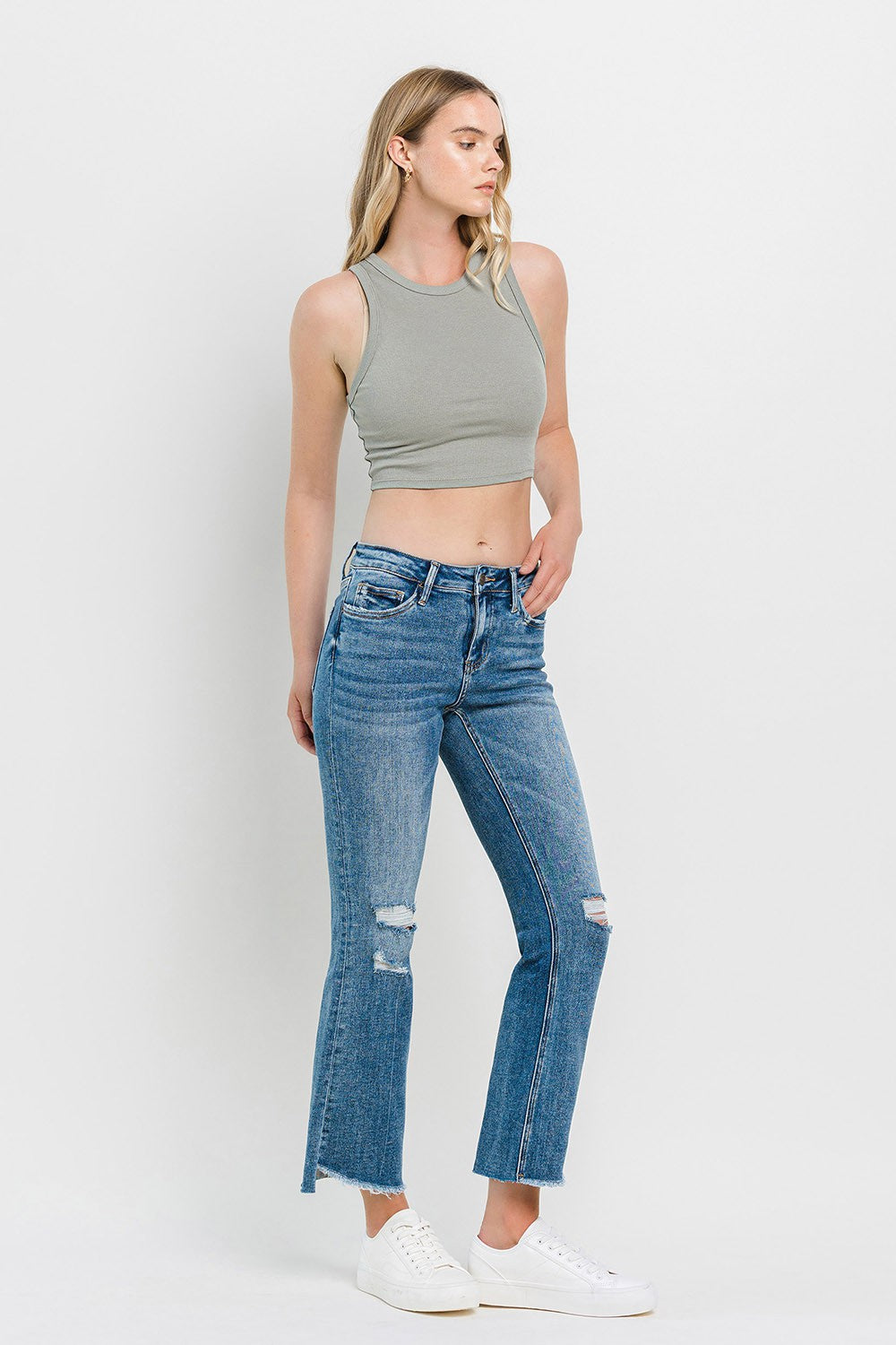 Vervet by Flying Monkey Full Size Mid Rise Distressed Cropped Flare Jeans - Jeans - FITGGINS